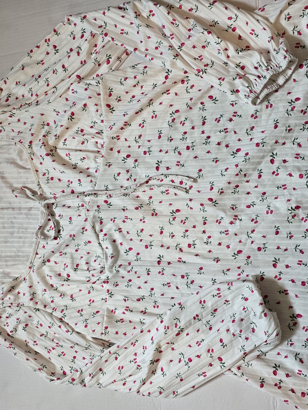 Cream Floral Blouse with Pink Cherry Print